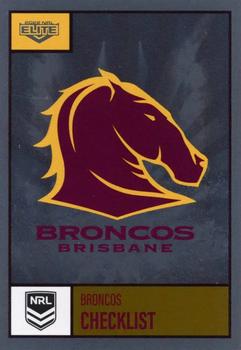 2022 NRL Elite - Silver Specials #P 001 Brisbane Broncos Checklist Front
